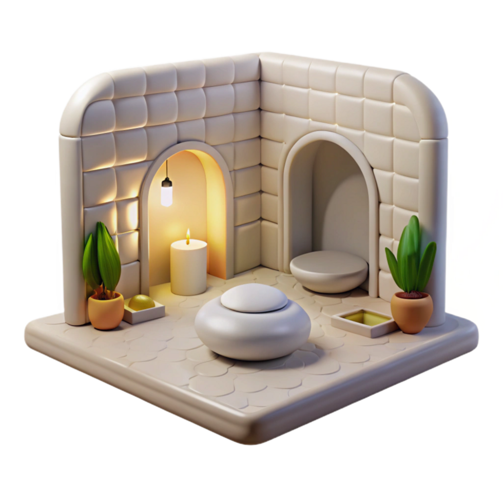 serene contemporary Meditation Room Empty White Walls Transparent Background detailed png