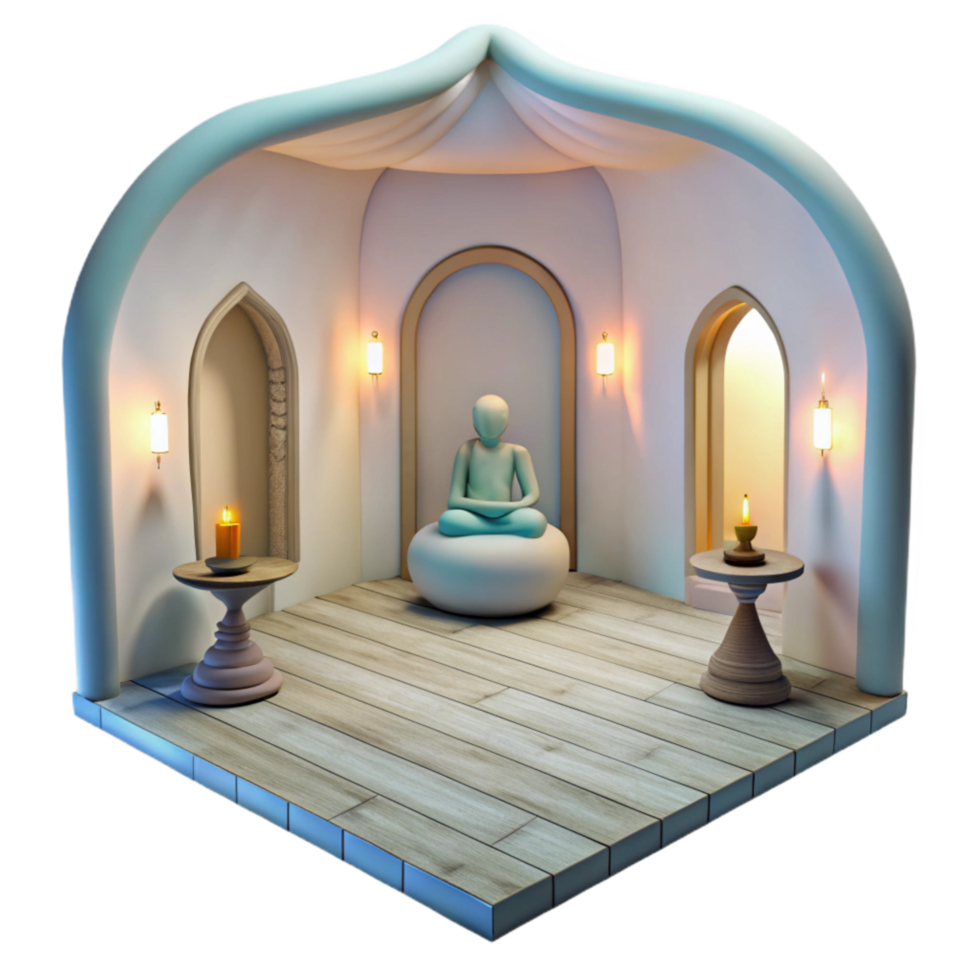 dramatic artistic Meditation Room Empty White Walls Transparent Background png