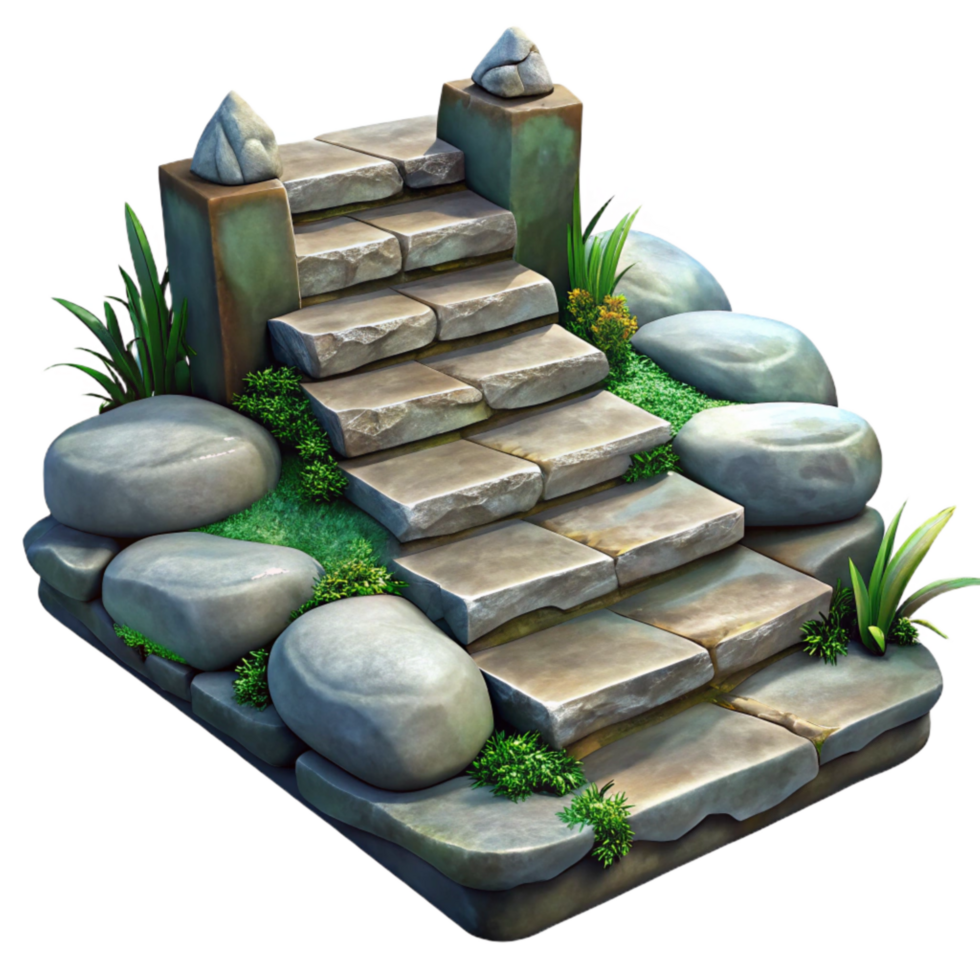 serene creative Meditation Garden Pathway Stone Steps Transparent Background authentic png