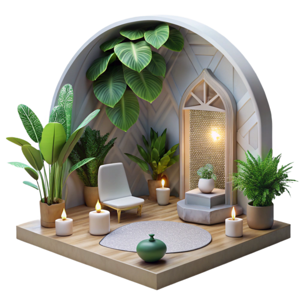 elegant modern Meditation Room Decorated with Plants Transparent Background exclusive png