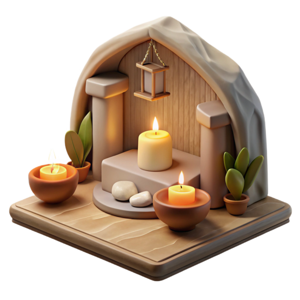 dramatic rustic Meditation Room with Candles with Transparent Background original png
