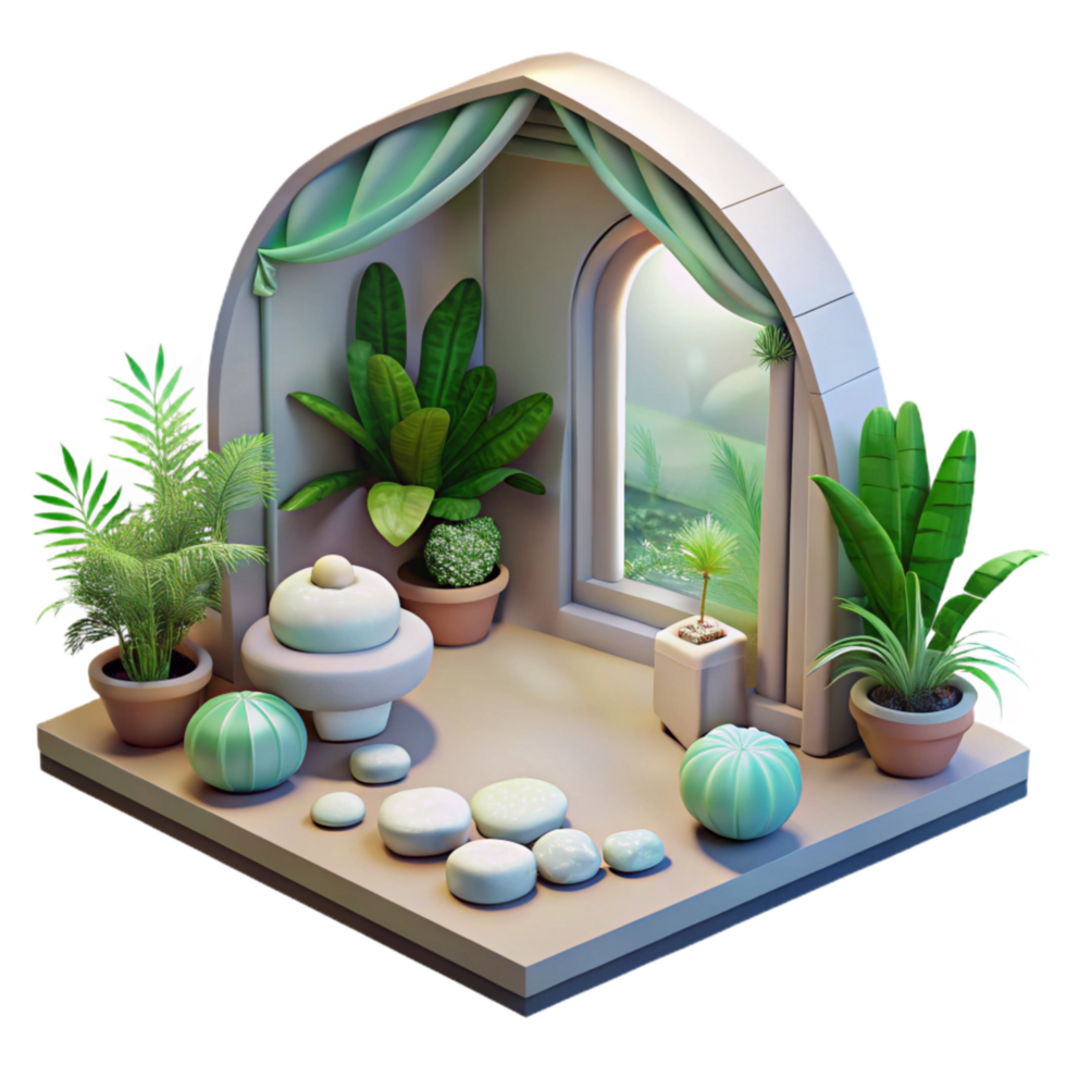 serene minimalist Meditation Room with Plants with Transparent Background genuine png