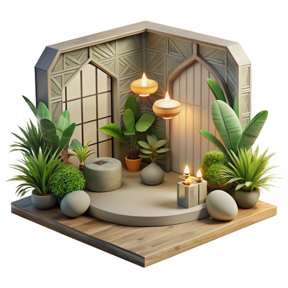 elegant classic Meditation Room with Plants with Transparent Background genuine png