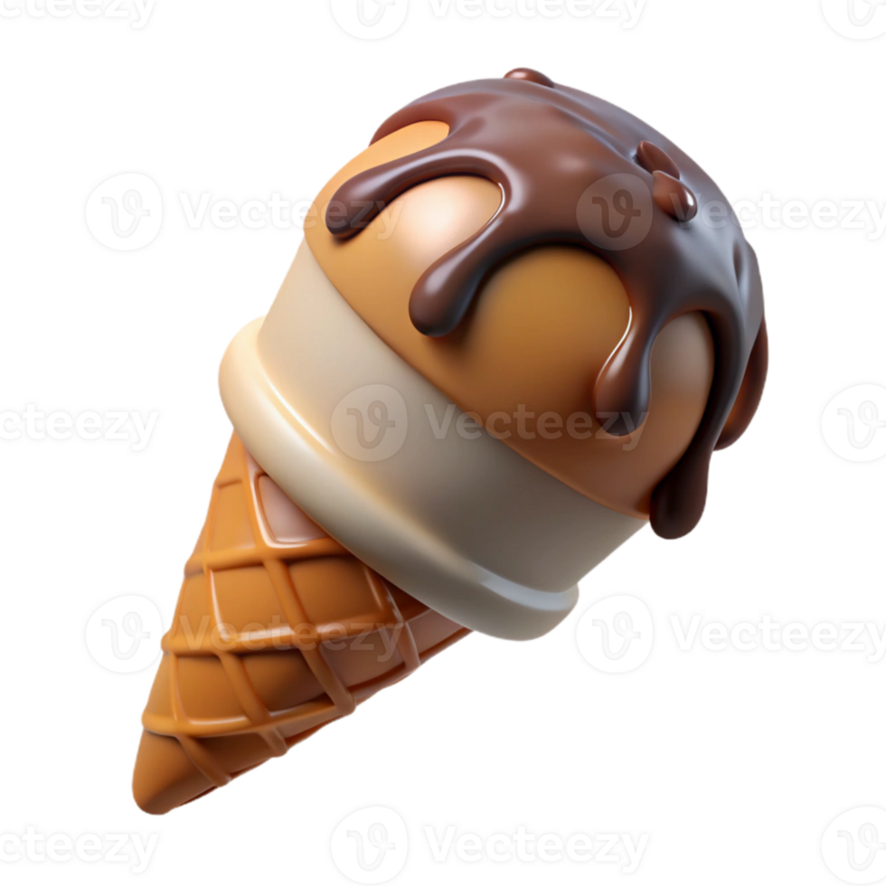 elegant modern Melting Ice Cream Cone Dripping Chocolate Transparent Background exclusive png