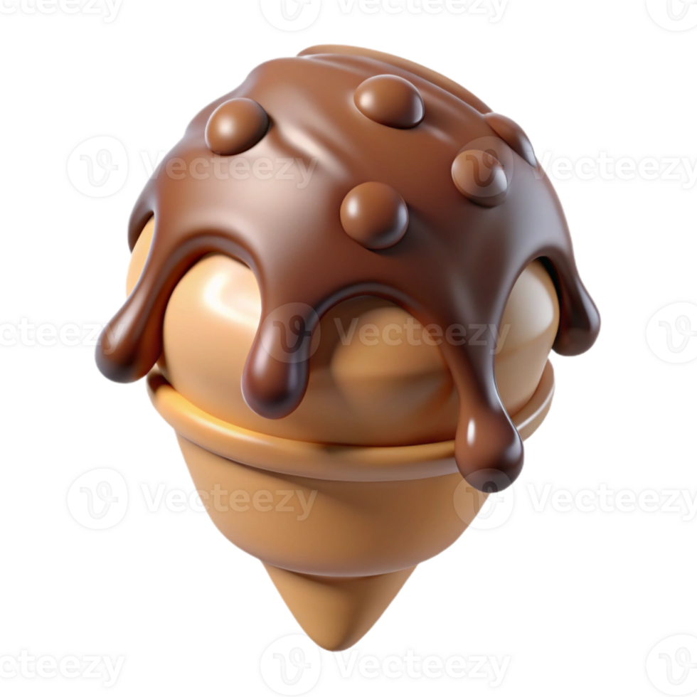 impressive minimalist Melting Ice Cream Cone Dripping Chocolate Transparent Background original png