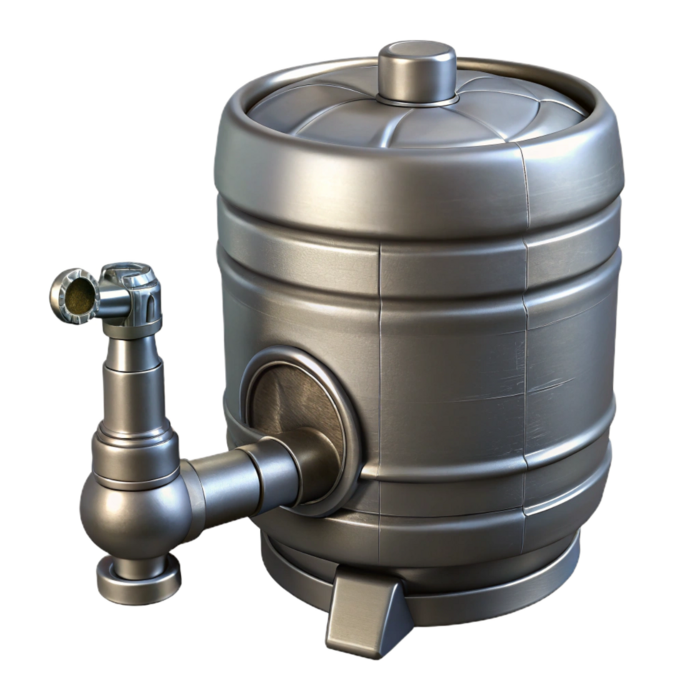 serene creative Metal Beer Keg with Tap Isolated on Transparent Background original png