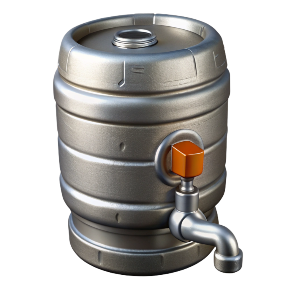 dramatic minimalist Metal Beer Keg with Tap Isolated on Transparent Background premium png