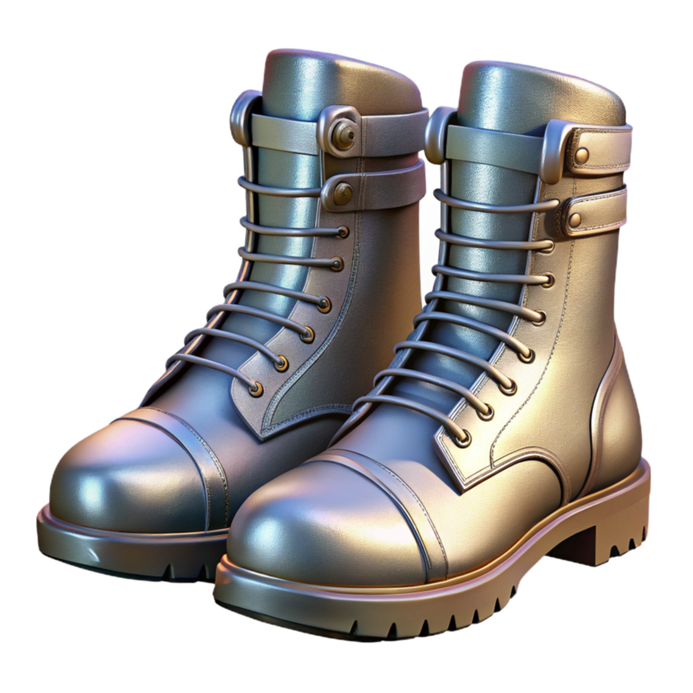 stunning rustic Metallic Boots Combat Style Cutout high resolution png