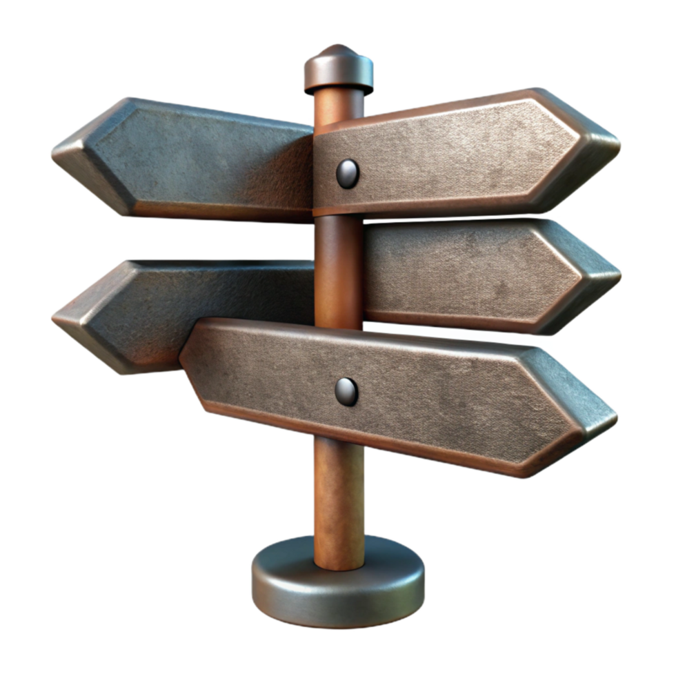 dramatic rustic Metal Signpost Directional Arrows Isolated original png