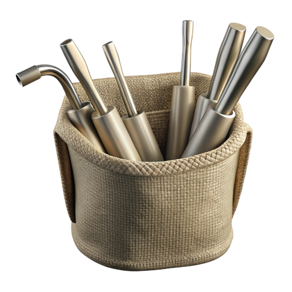 serene modern Metal Straws in a Canvas Pouch Cutout on Transparent Background professional png