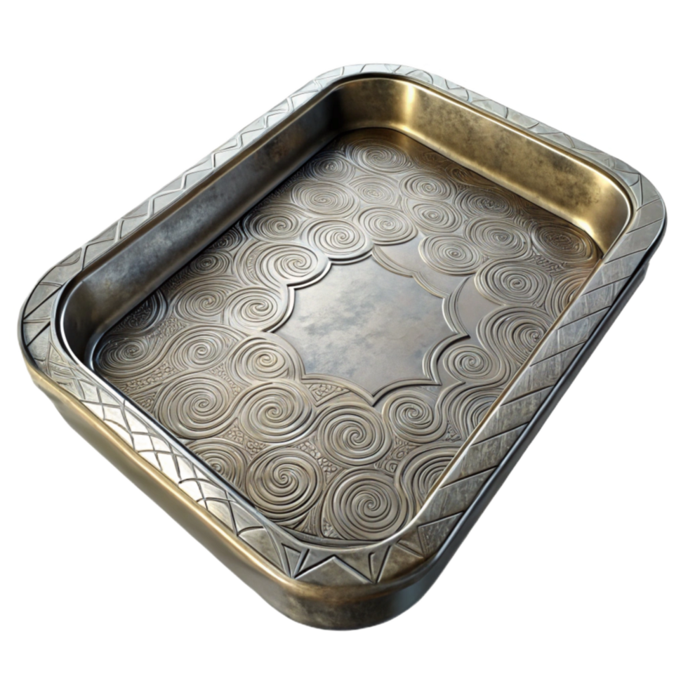 elegant abstract Metal Tray with Engraved Pattern Isolated png