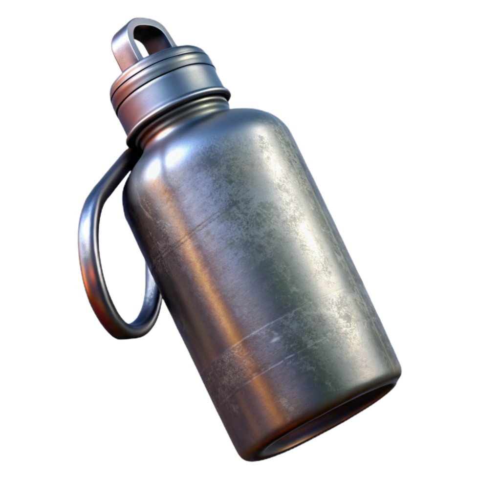 extraordinary rustic Metal Water Bottle with Carabiner Clip Transparent Background png