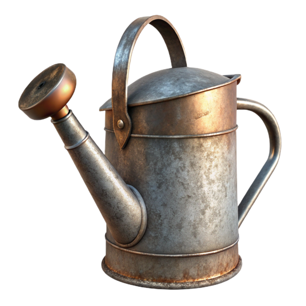 dramatic contemporary Metal Watering Can Rustic Style Transparent Background high resolution png