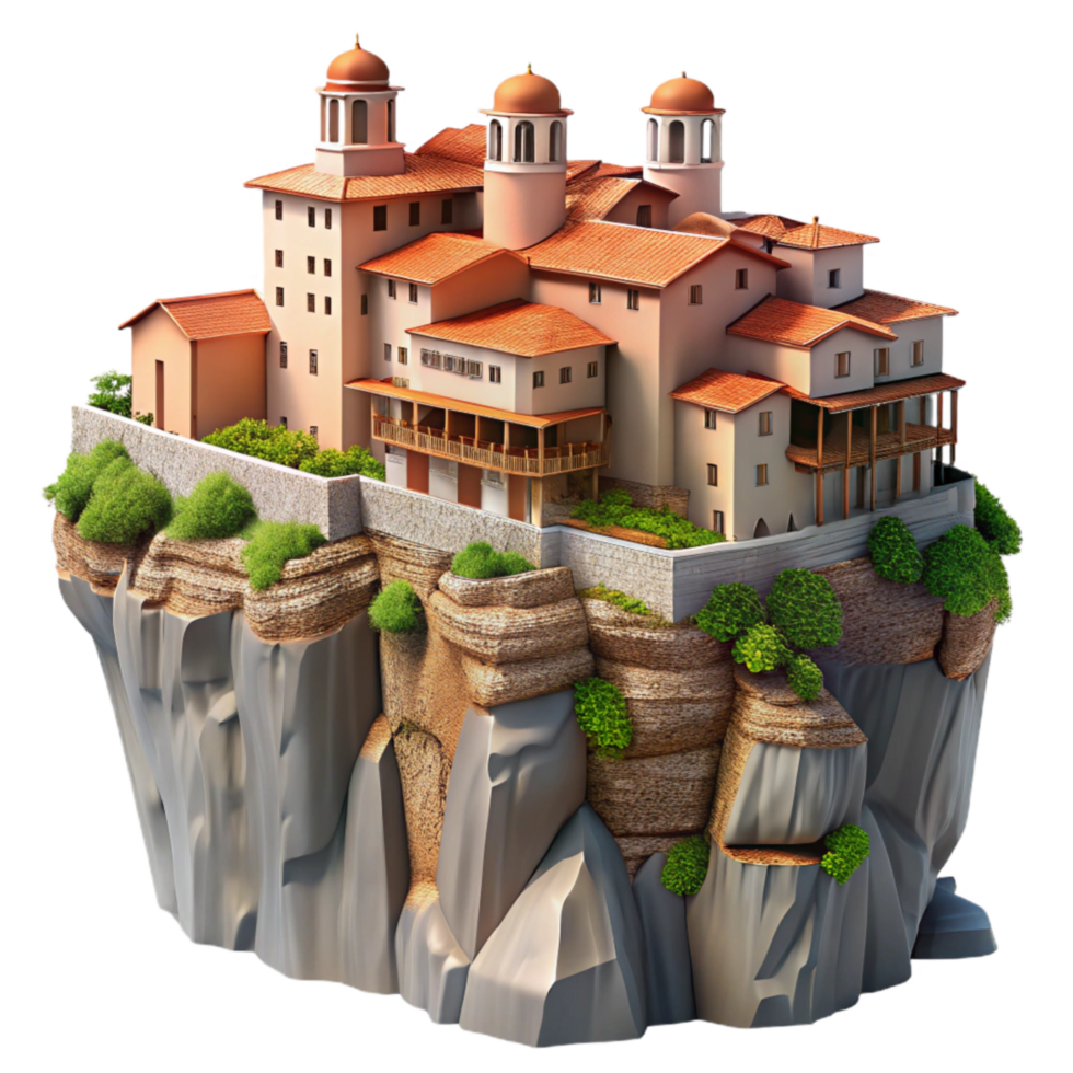 dramatic creative Meteora Monasteries Cliffside Monasteries Transparent Background original png