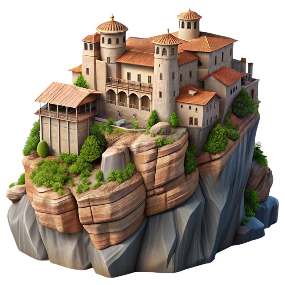impressive creative Meteora Monasteries Cliffside Monasteries Transparent Background genuine png
