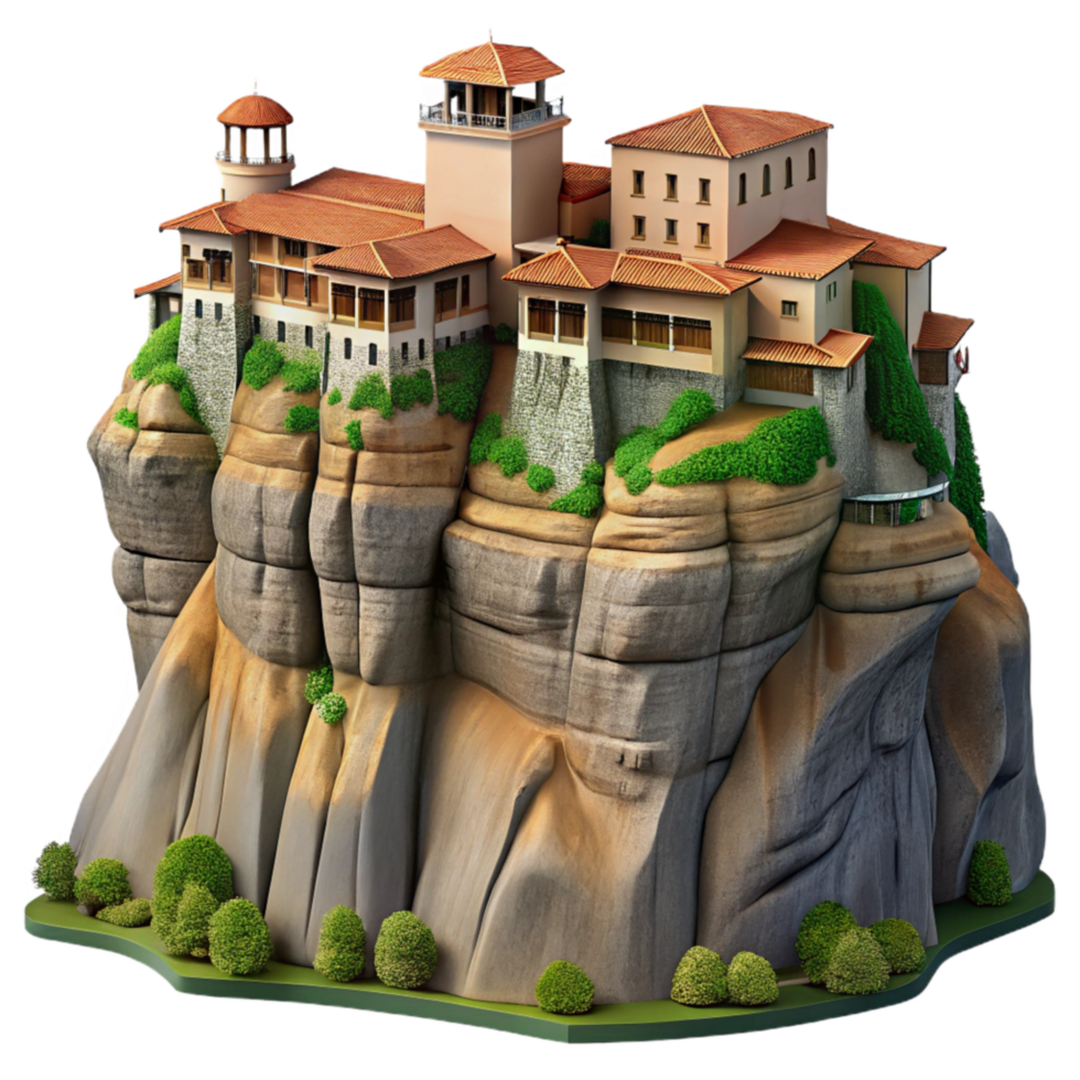 dramatic minimalist Meteora Monasteries Cliffside Monasteries Transparent Background professional png