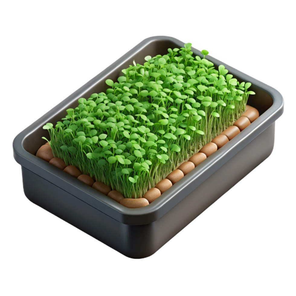 serene rustic Microgreens Growing Tray Top View Isolated professional png
