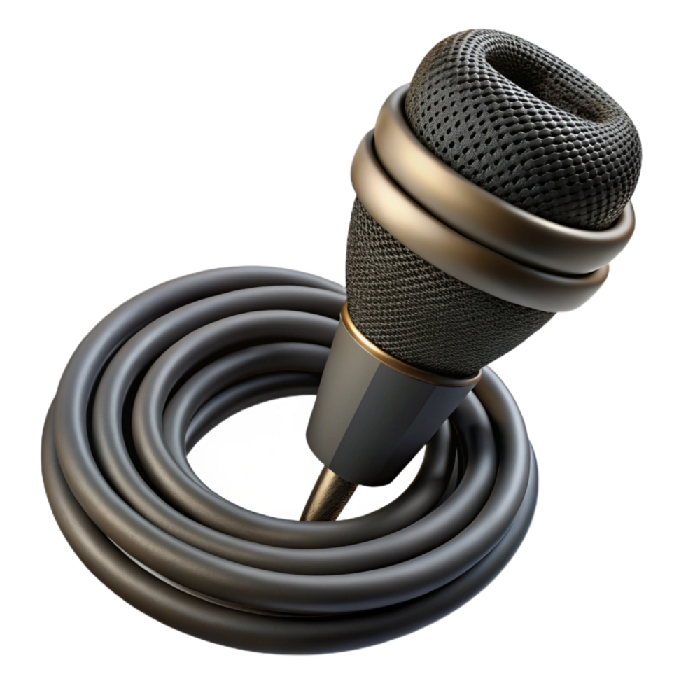 dramatic rustic Microphone Cable Coiled Black Isolated Cutout original png