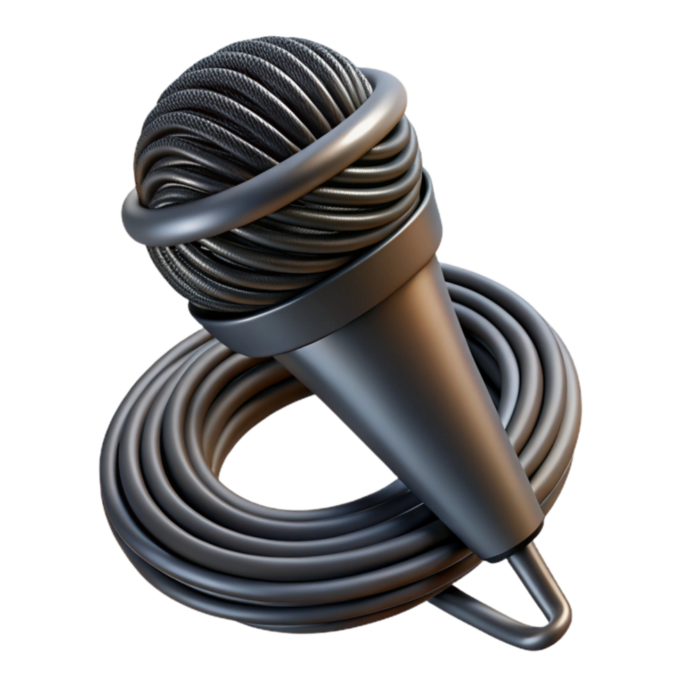 elegant rustic Microphone Cable Coiled Black Isolated Cutout original png