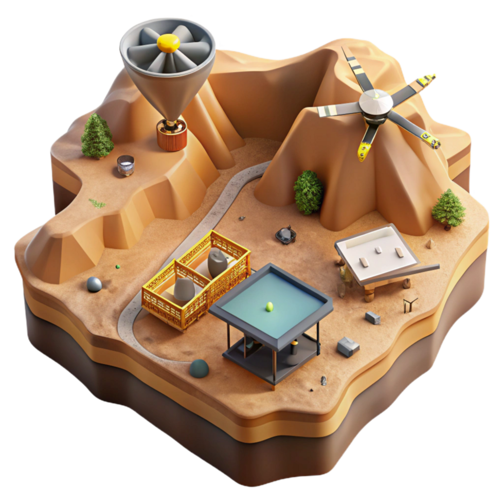 wonderful vintage Mining Area Aerial View with Drone Cutout high quality png