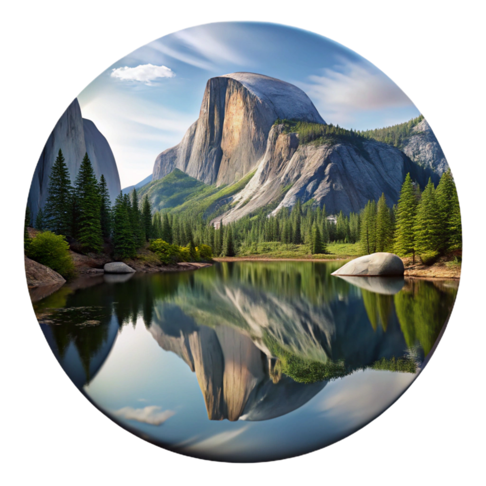 dramatic classic Mirror Lake Yosemite Half Dome Reflection Isolated Element high quality png