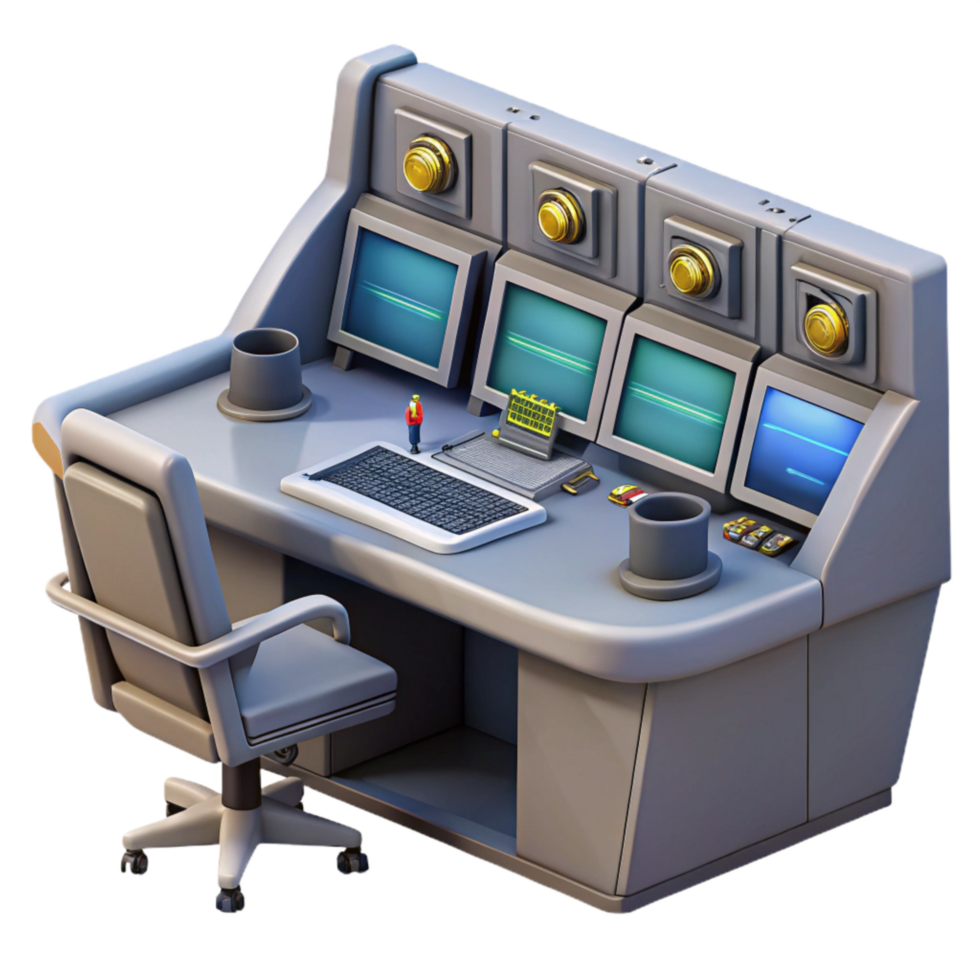 stunning rustic Mission Control Desk with Screens Cutout authentic png