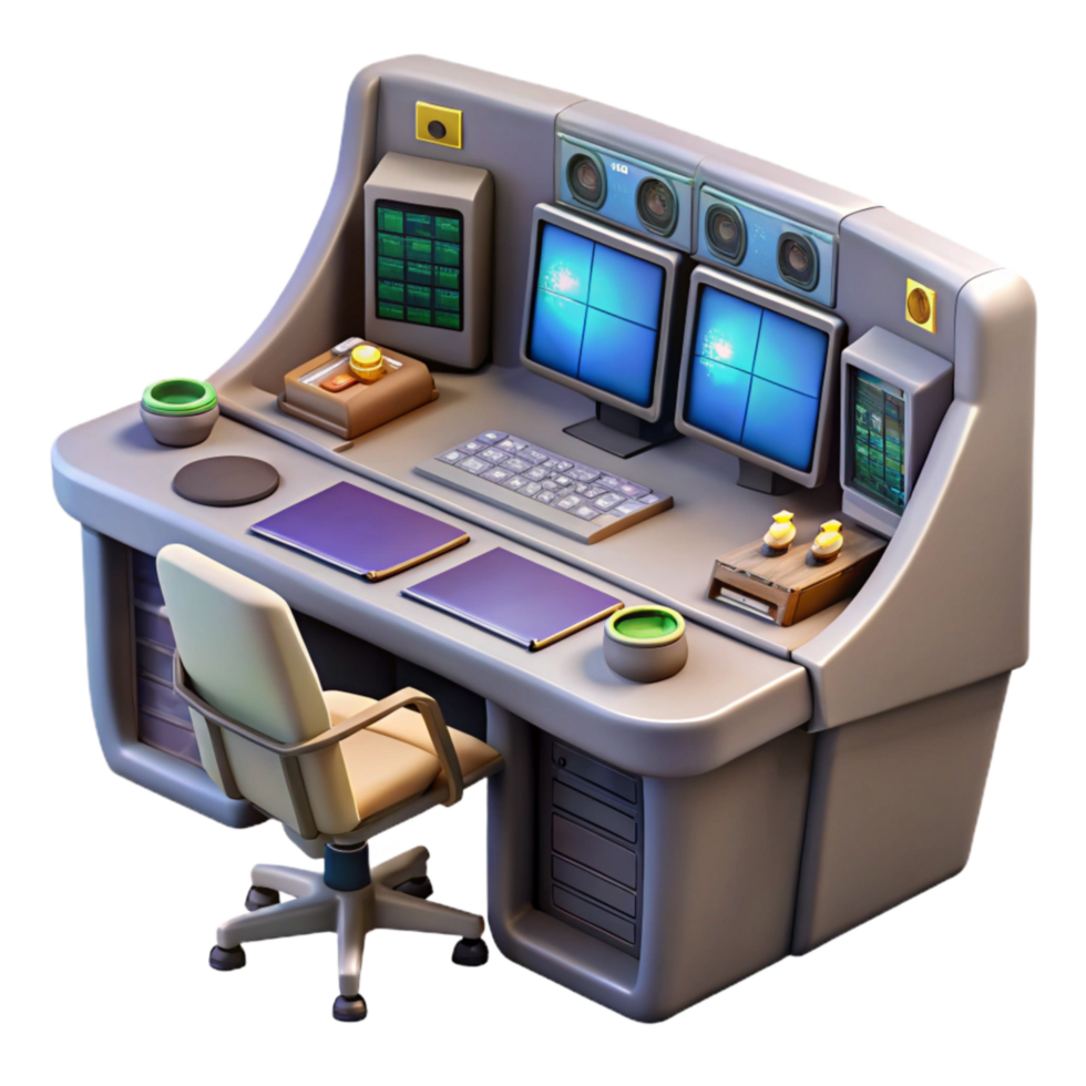 vibrant minimalist Mission Control Desk with Screens Cutout exclusive png