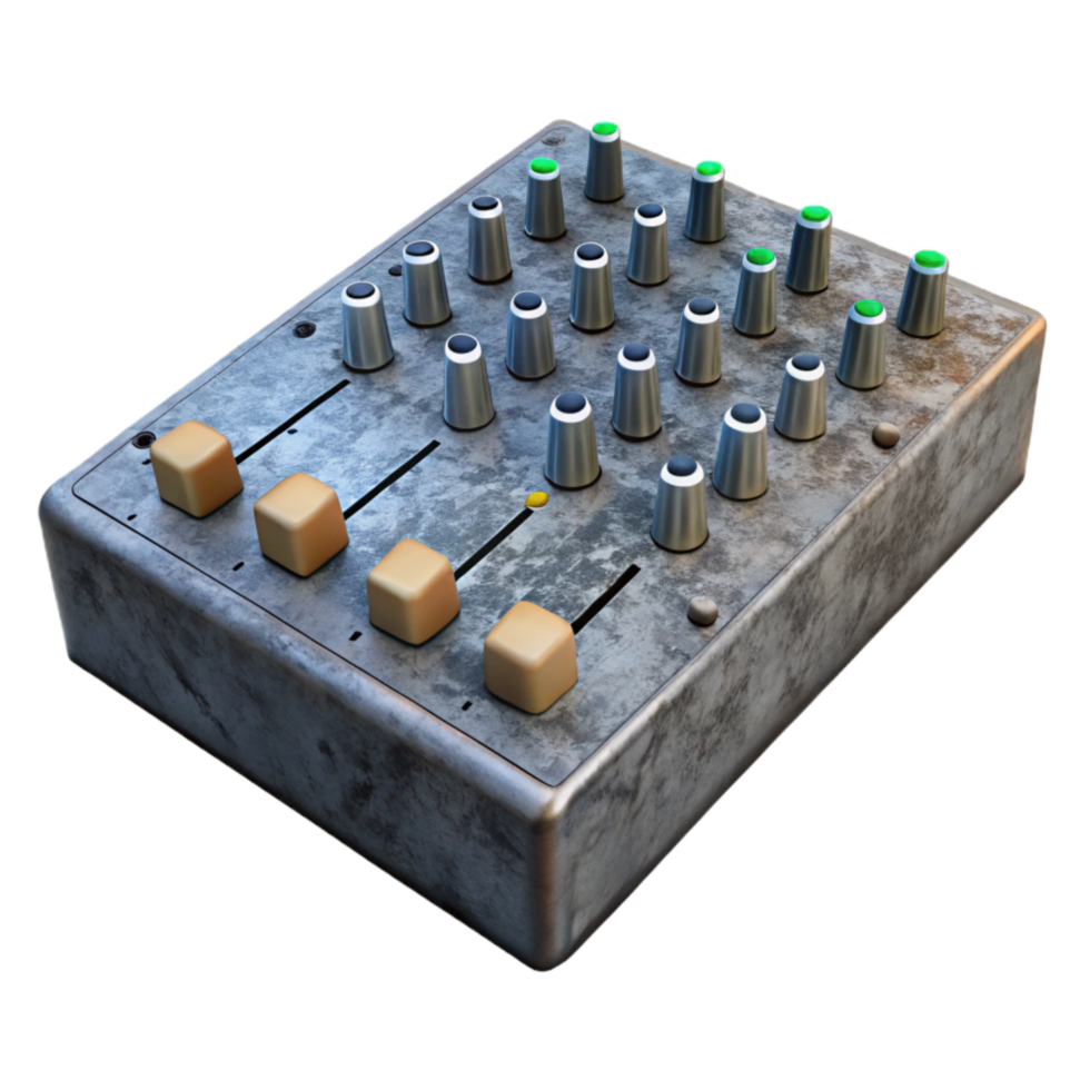 serene contemporary Mixing Console Channel Faders Up Position Cutout Transparent Background high quality png