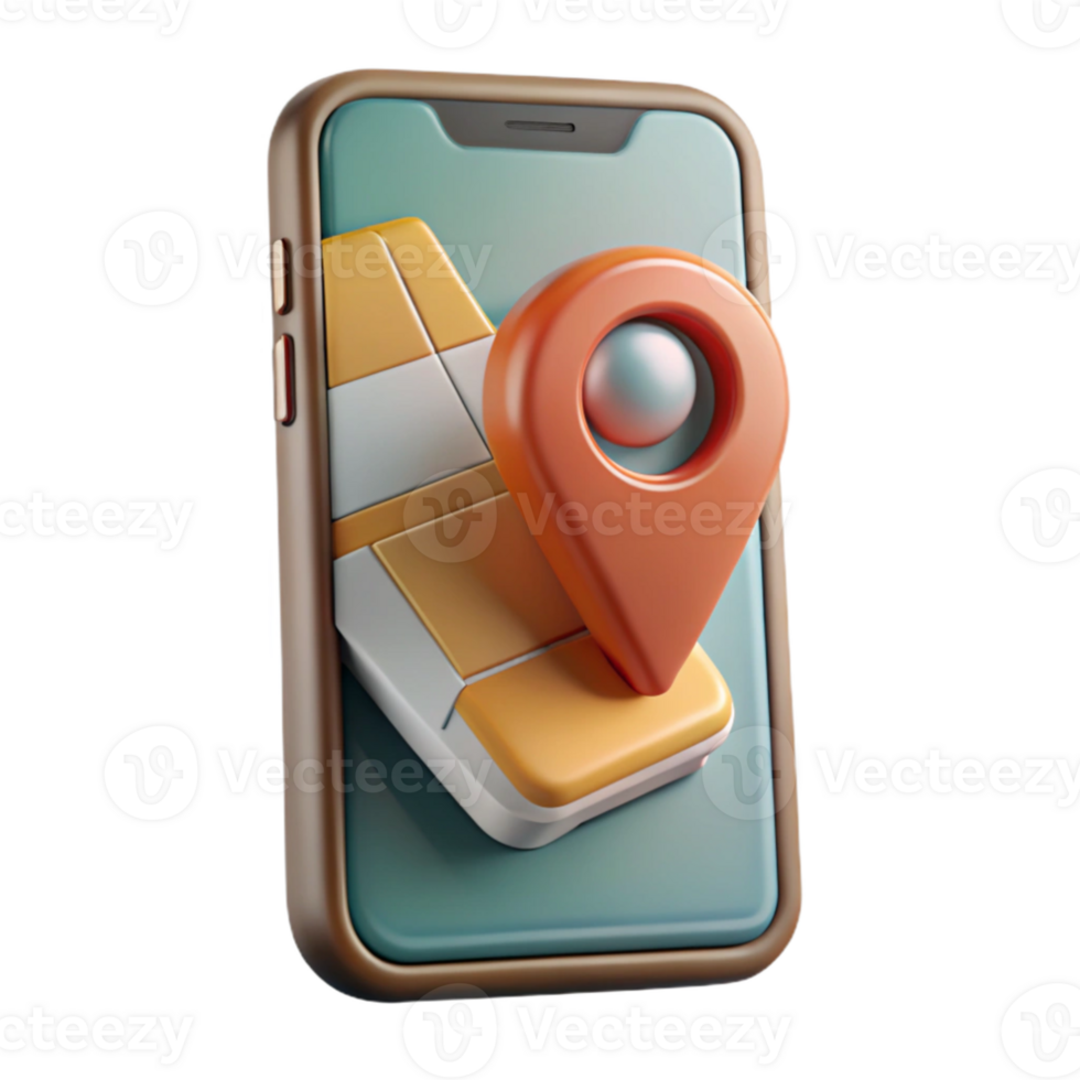 impressive artistic Mobile Phone with Map App Isolated high resolution png