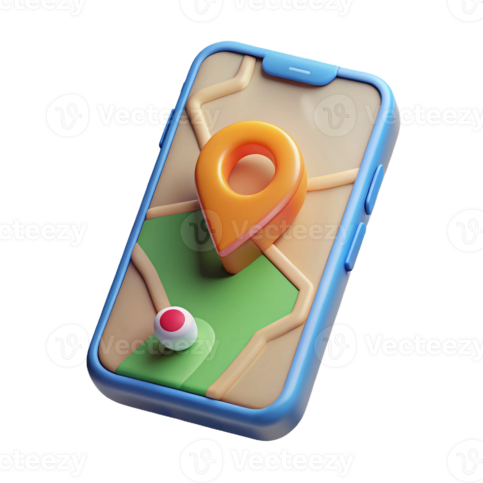 serene artistic Mobile Phone with Map App Isolated professional png