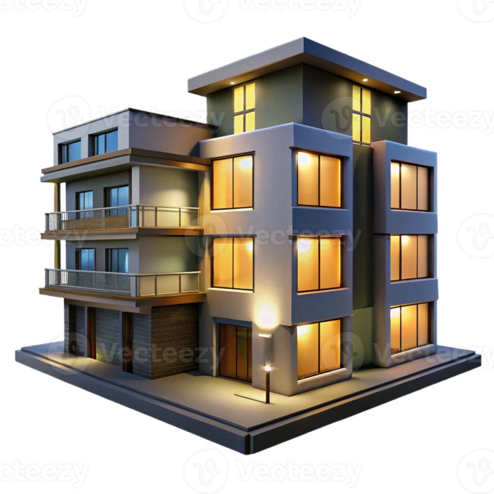 elegant rustic Modern Apartment Building Exterior Cutout Element premium png