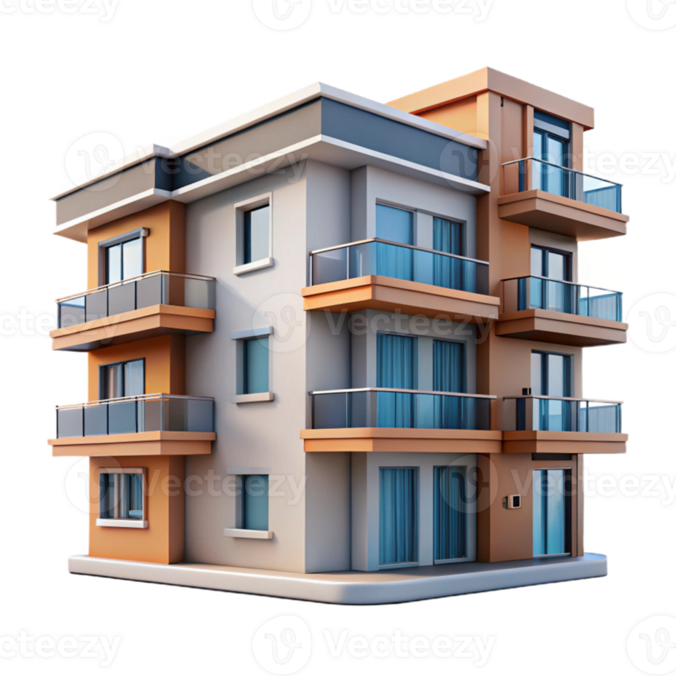 dramatic vintage Modern Apartment Building with Balcony Transparent Background genuine png