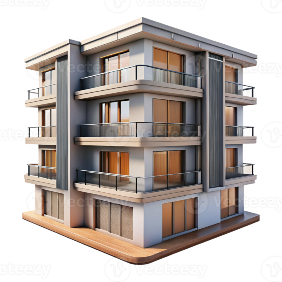 wonderful abstract Modern Apartment Building with Balcony Transparent Background original png