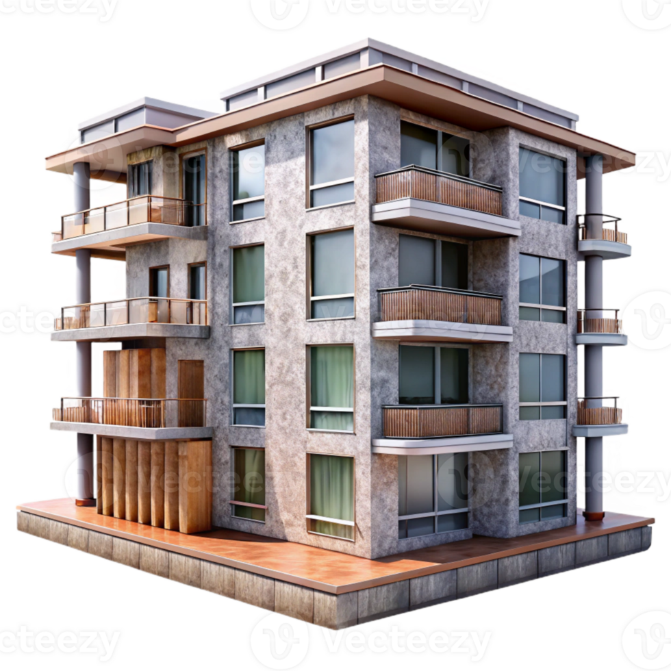 dramatic minimalist Modern Apartment Building with Balcony Transparent Background authentic png