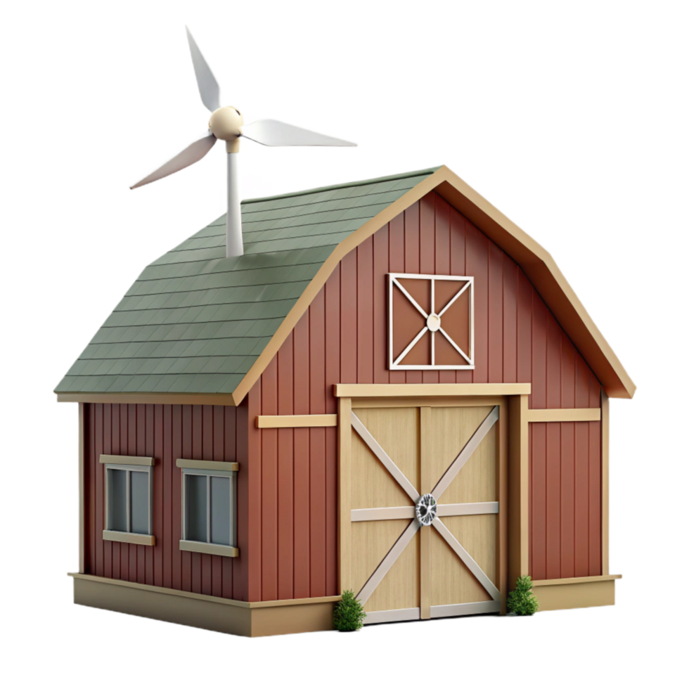 elegant classic Modern Barn Exterior with Wind Turbine Isolated premium png