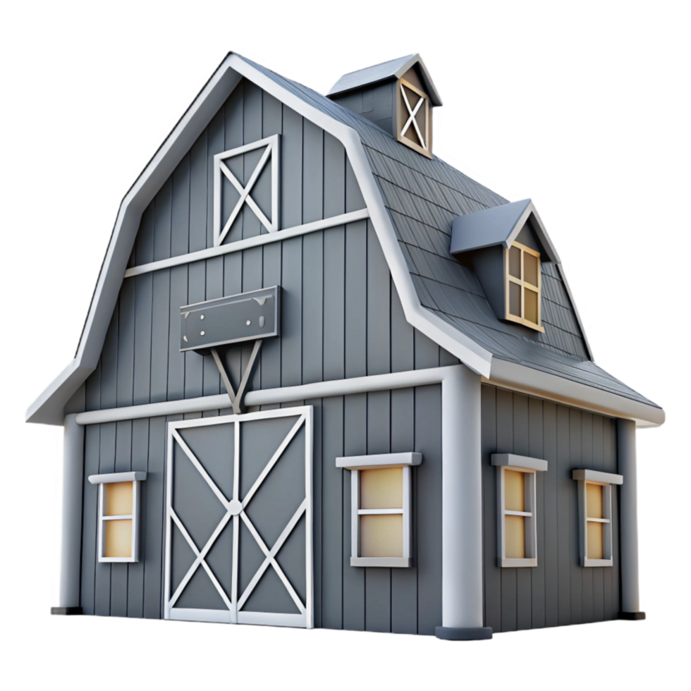 vibrant rustic Modern Barn Exterior Grey and White Cutout Element premium png