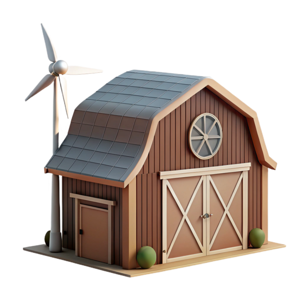 elegant artistic Modern Barn Exterior with Wind Turbine Isolated high quality png