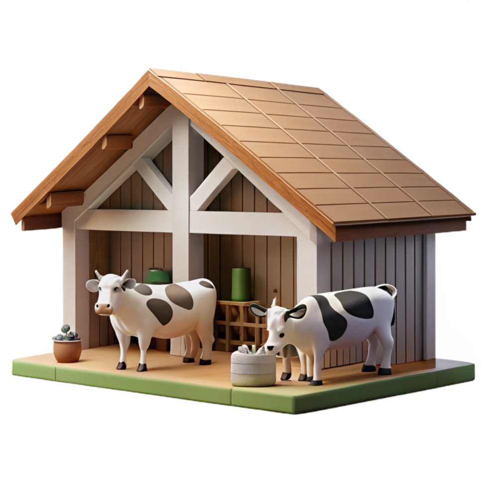 magnificent classic Modern Barn Interior with Cows Isolated png