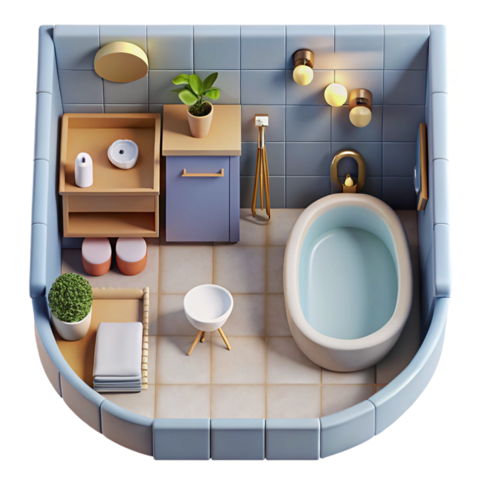 serene vintage Modern Bathroom Interior Top View Cutout authentic png