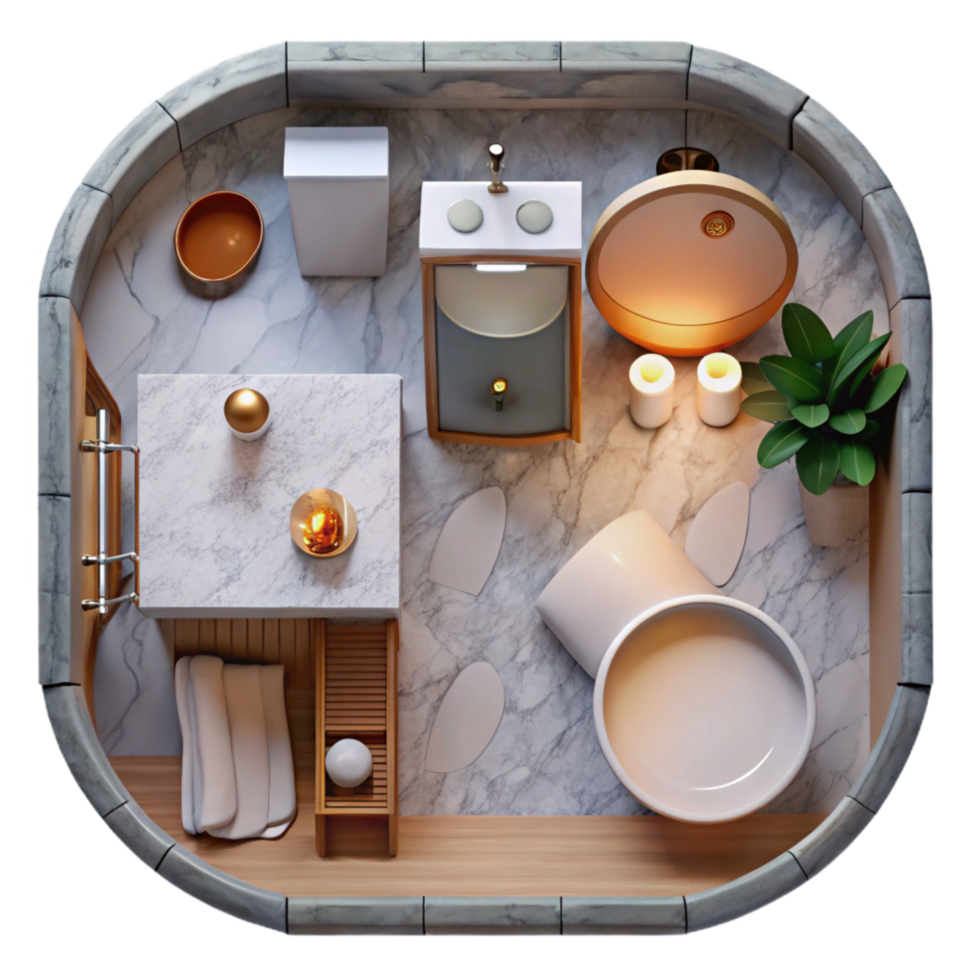 extraordinary vintage Modern Bathroom Interior Top View Cutout detailed png