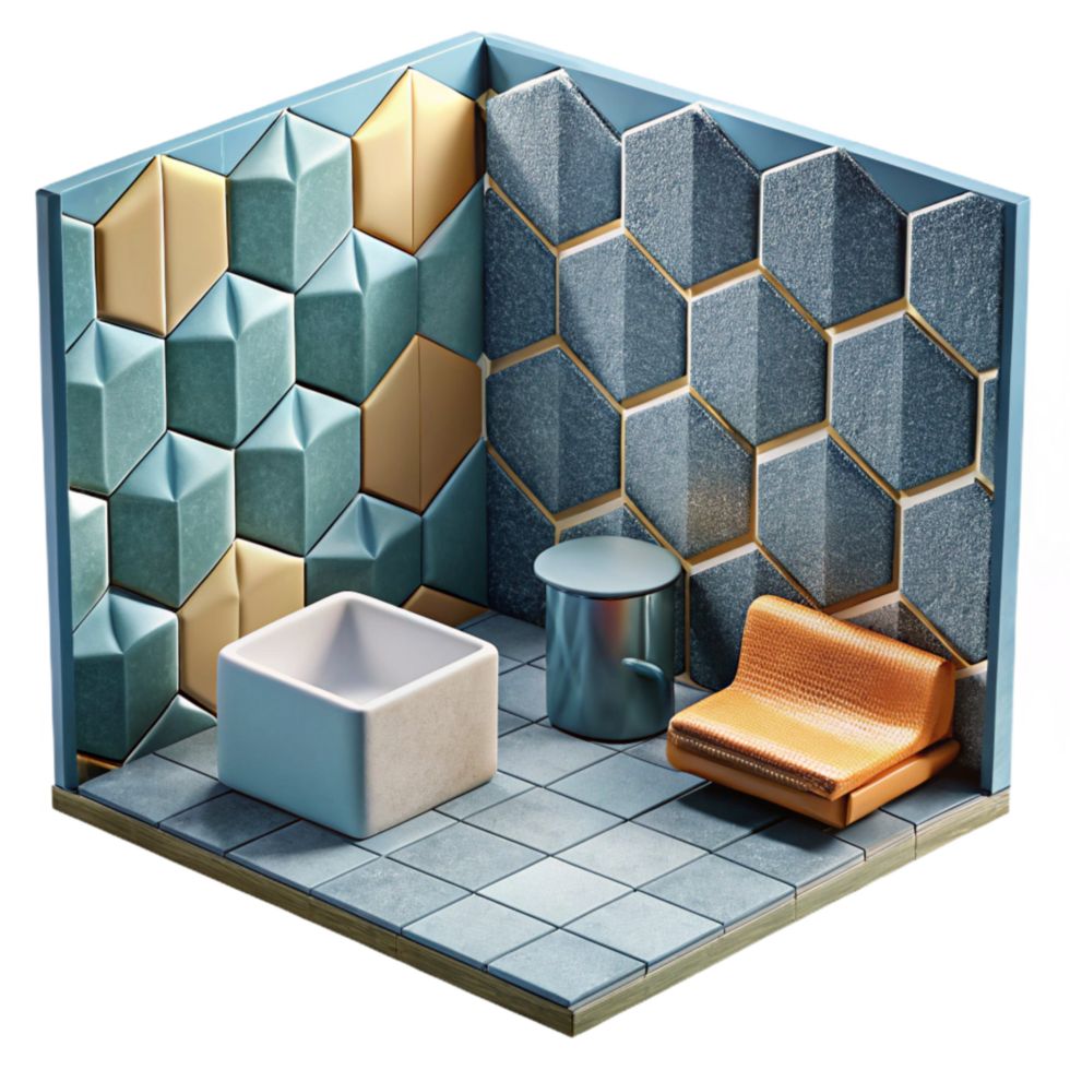 serene artistic Modern Bathroom Tiles Geometric Pattern Transparent Background detailed png