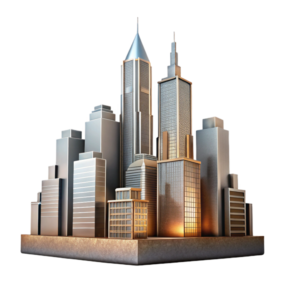 vibrant rustic Modern Building Skyline Silhouette Transparent Background genuine png
