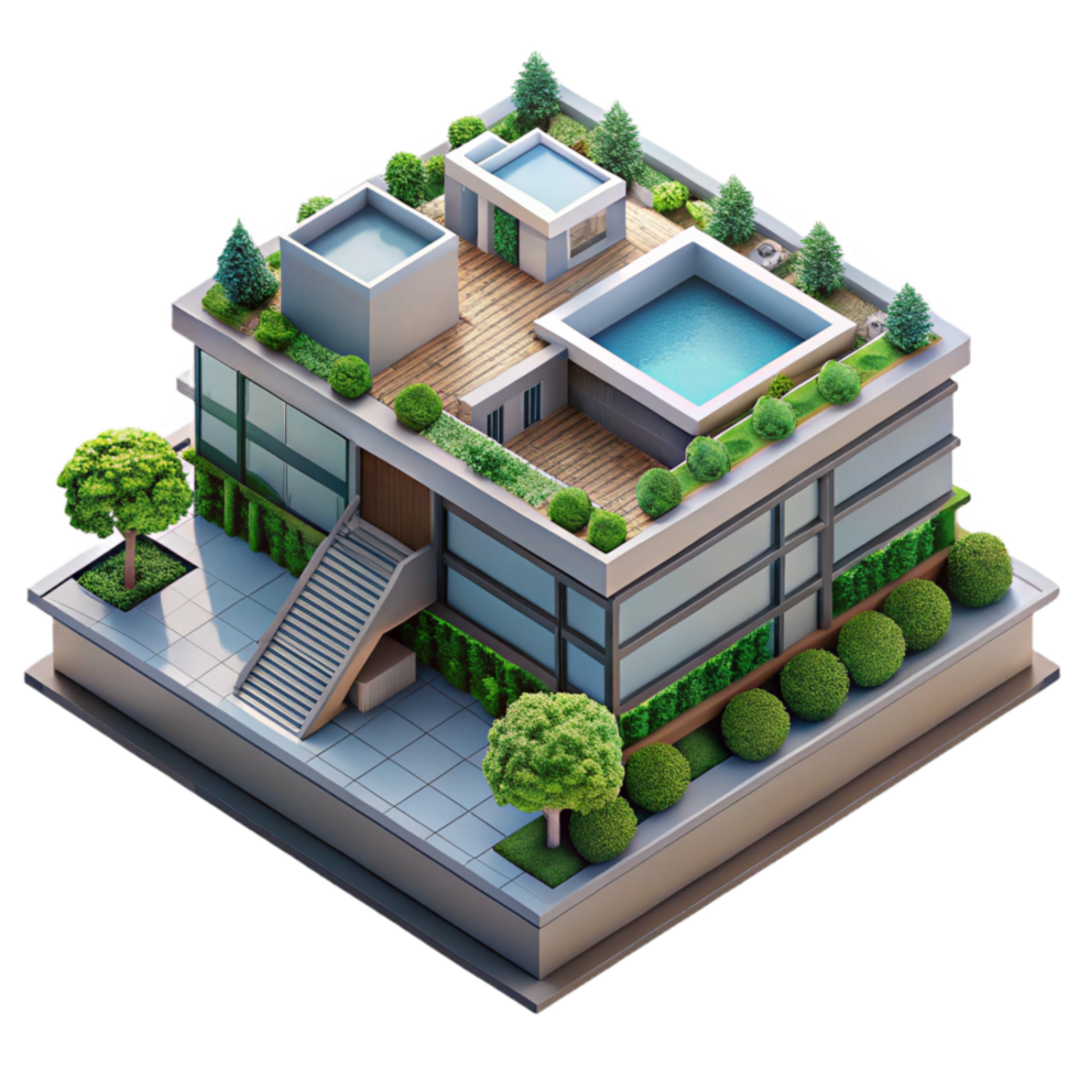 magnificent traditional Modern Building Rooftop Garden Top View Isolated premium png