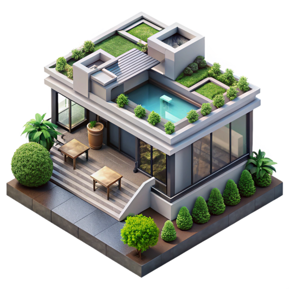 magnificent abstract Modern Building Rooftop Garden Top View Isolated professional png