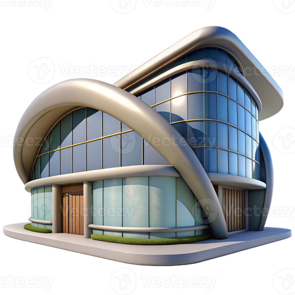 dramatic artistic Modern Building with Curved Facade Isolated original png