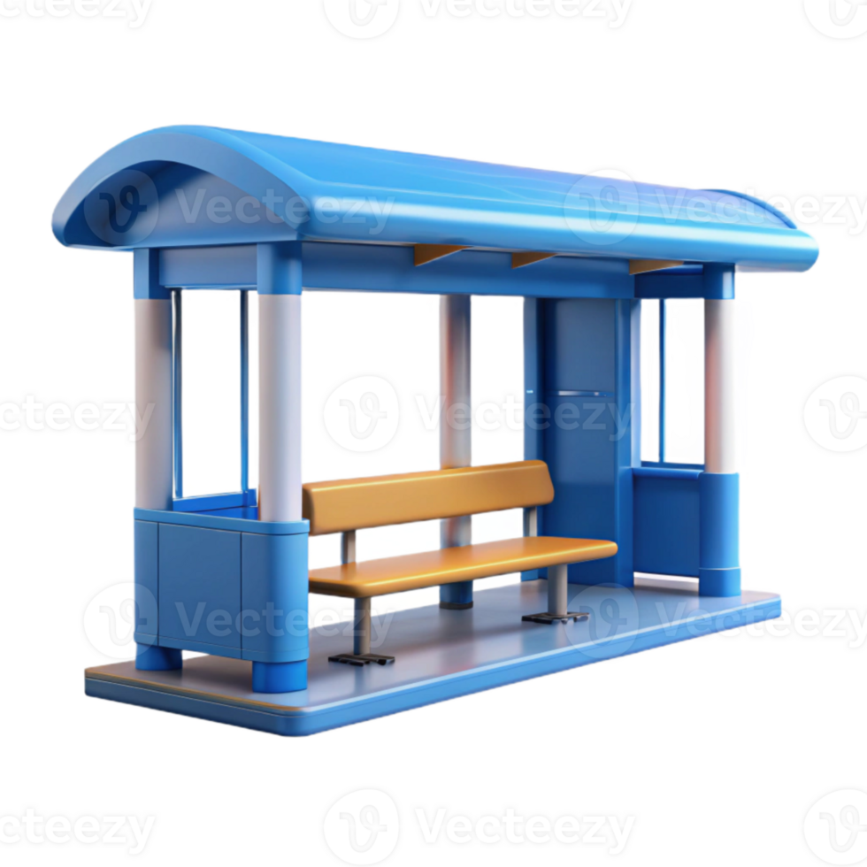 beautiful artistic Modern Bus Stop Side View Blue Cutout professional png
