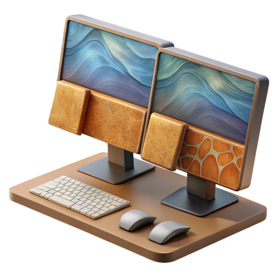 vibrant modern Modern Desktop Computer with Dual Monitors Cutout professional png