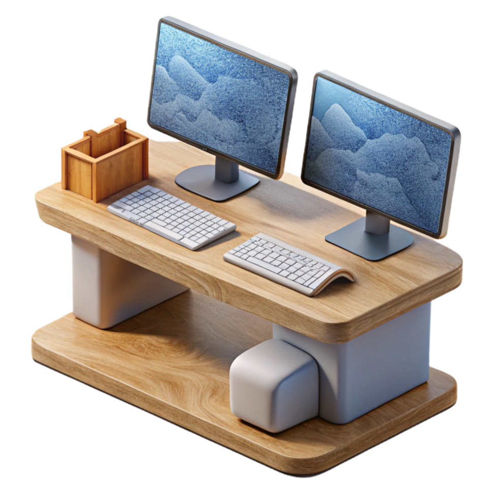 wonderful contemporary Modern Desktop Computer Setup Isolated with Dual Monitors professional png