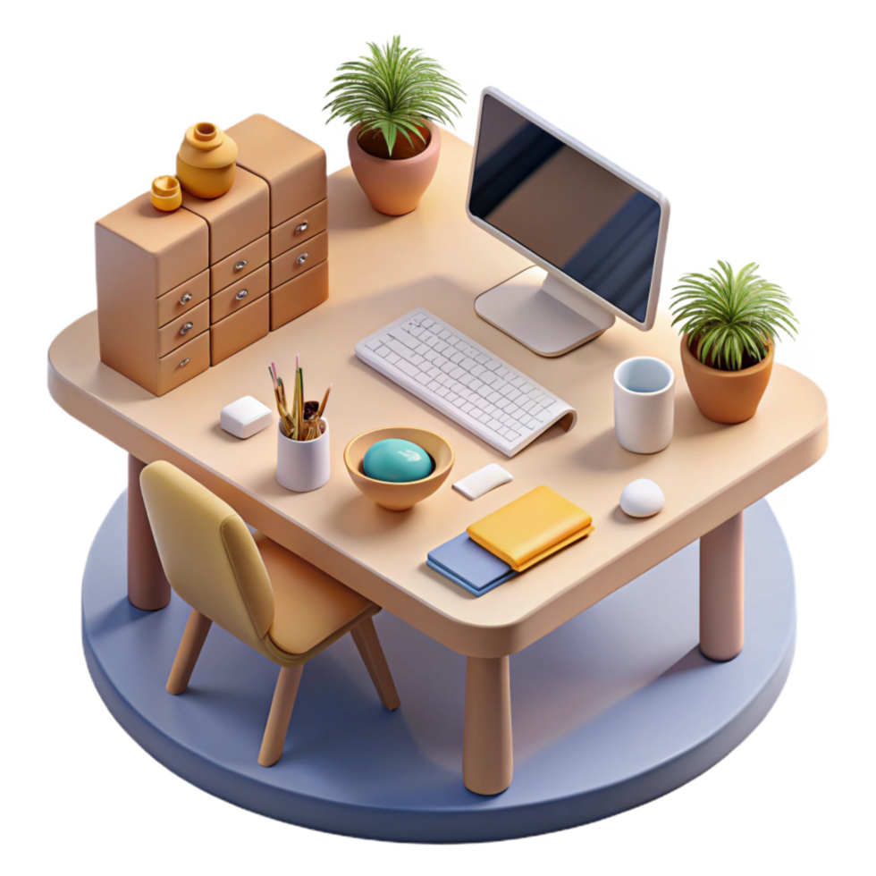 stunning contemporary Modern Desk Workspace Flatlay Transparent Background png