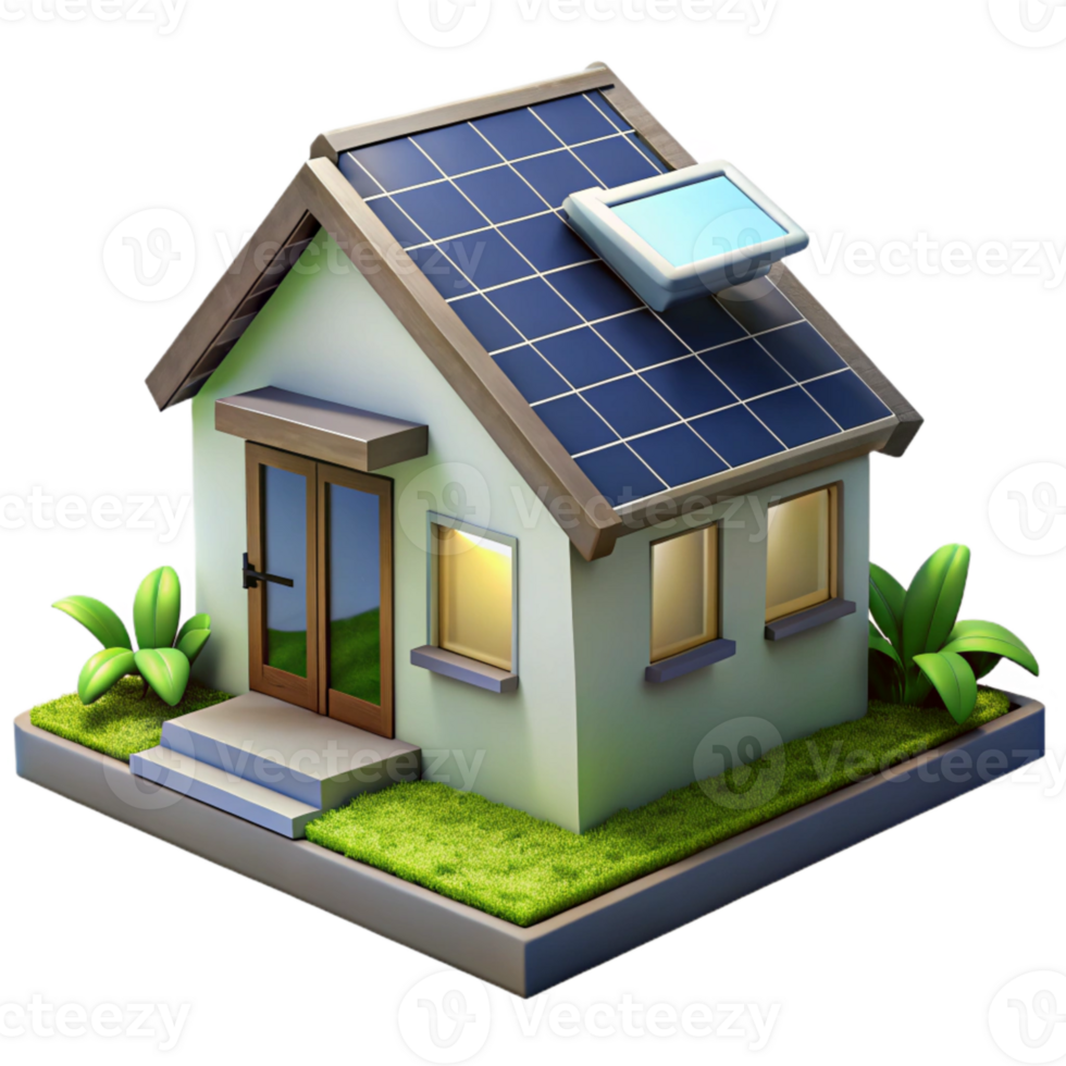 beautiful minimalist Modern Eco Home with Solar Panels Cutout authentic png